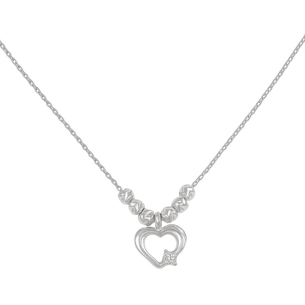 Collar De Corazon De Plata 925 Con Bola Diamantada De 45 Cm