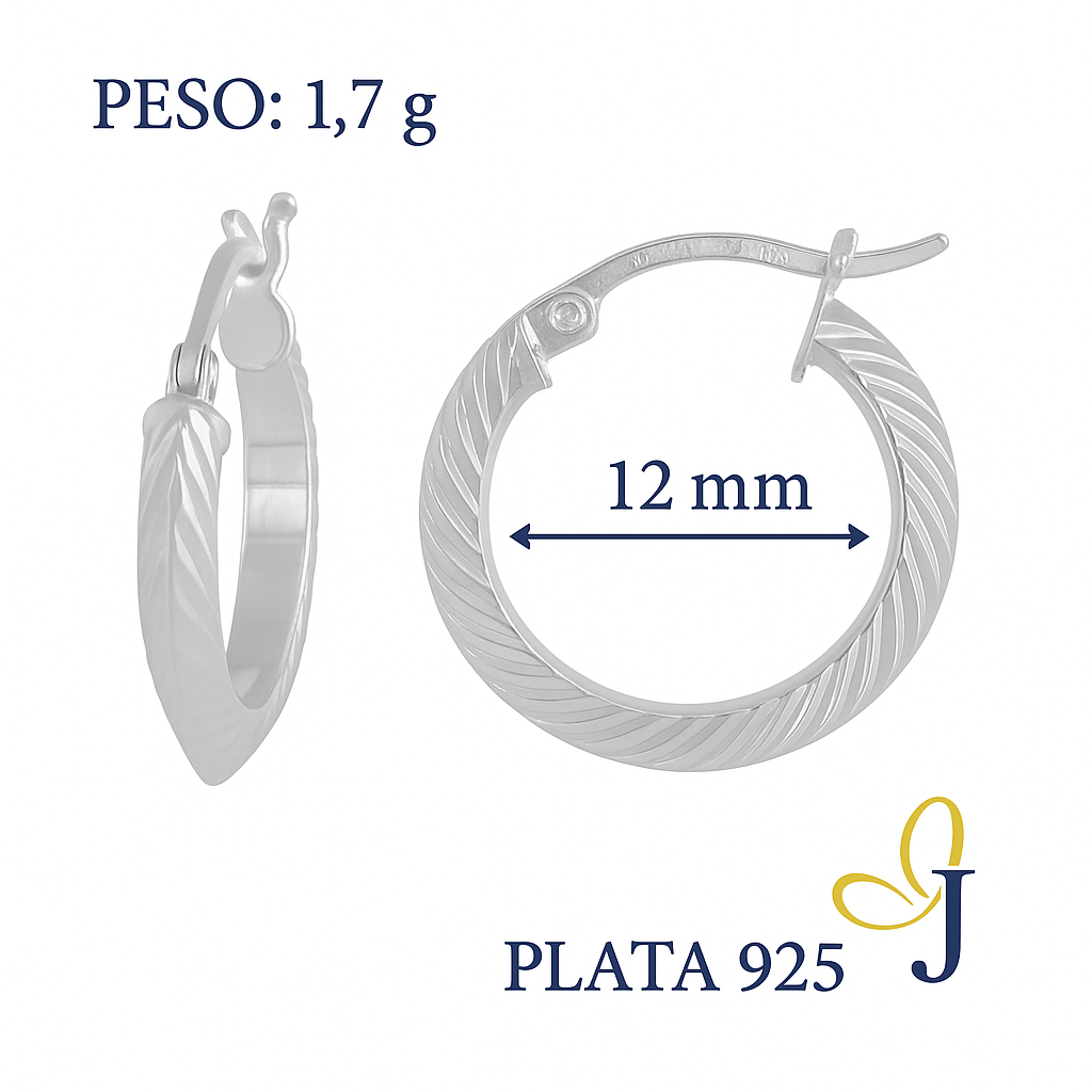 Arete De Tubo Triangular Diamantado De Plata 925 De 12mm