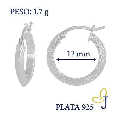 Arete De Tubo Triangular Diamantado De Plata 925 De 12mm