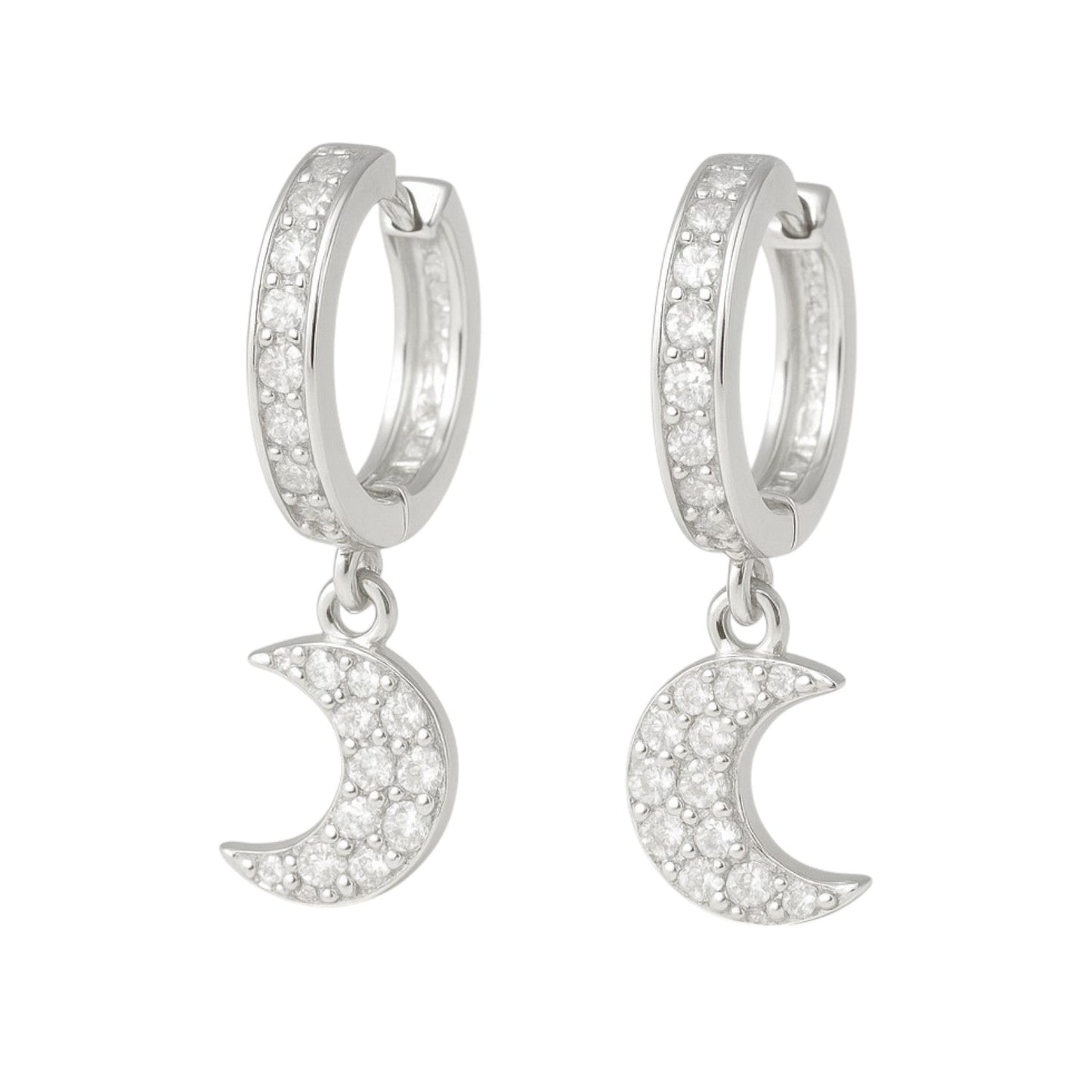 Arete Huggie De Plata 925 Con Colgate De Luna Y zirconias