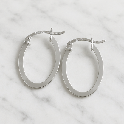 Arete Ovalado De Tubo Triangular De Plata 925 Liso De 22 Mm