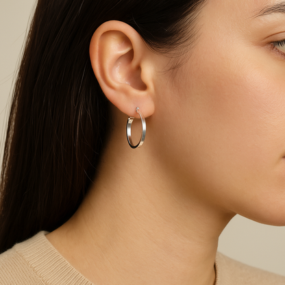 Arete Ovalado De Tubo Triangular De Plata 925 Liso De 22 Mm