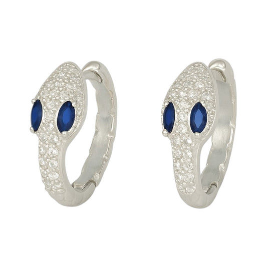 Arete De Serpiente De Plata 925 Con Zirconia Blanca Y Azul