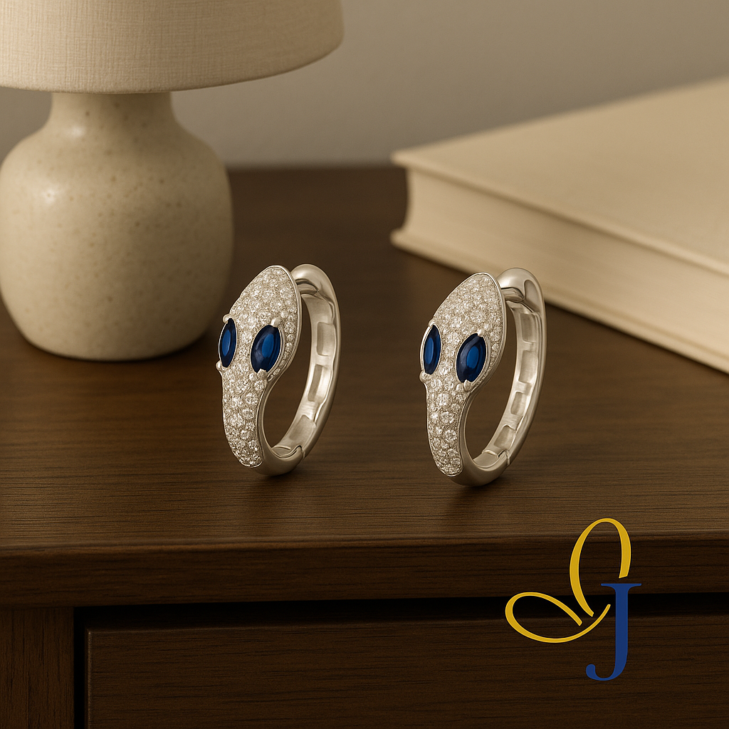 Arete De Serpiente De Plata 925 Con Zirconia Blanca Y Azul