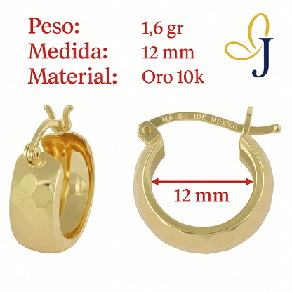 Arracada Oro 10k Bangle Diamantada De 12mm Rombo