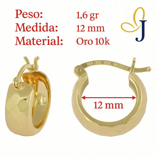 Arracada Oro 10k Bangle Diamantada De 12mm Rombo