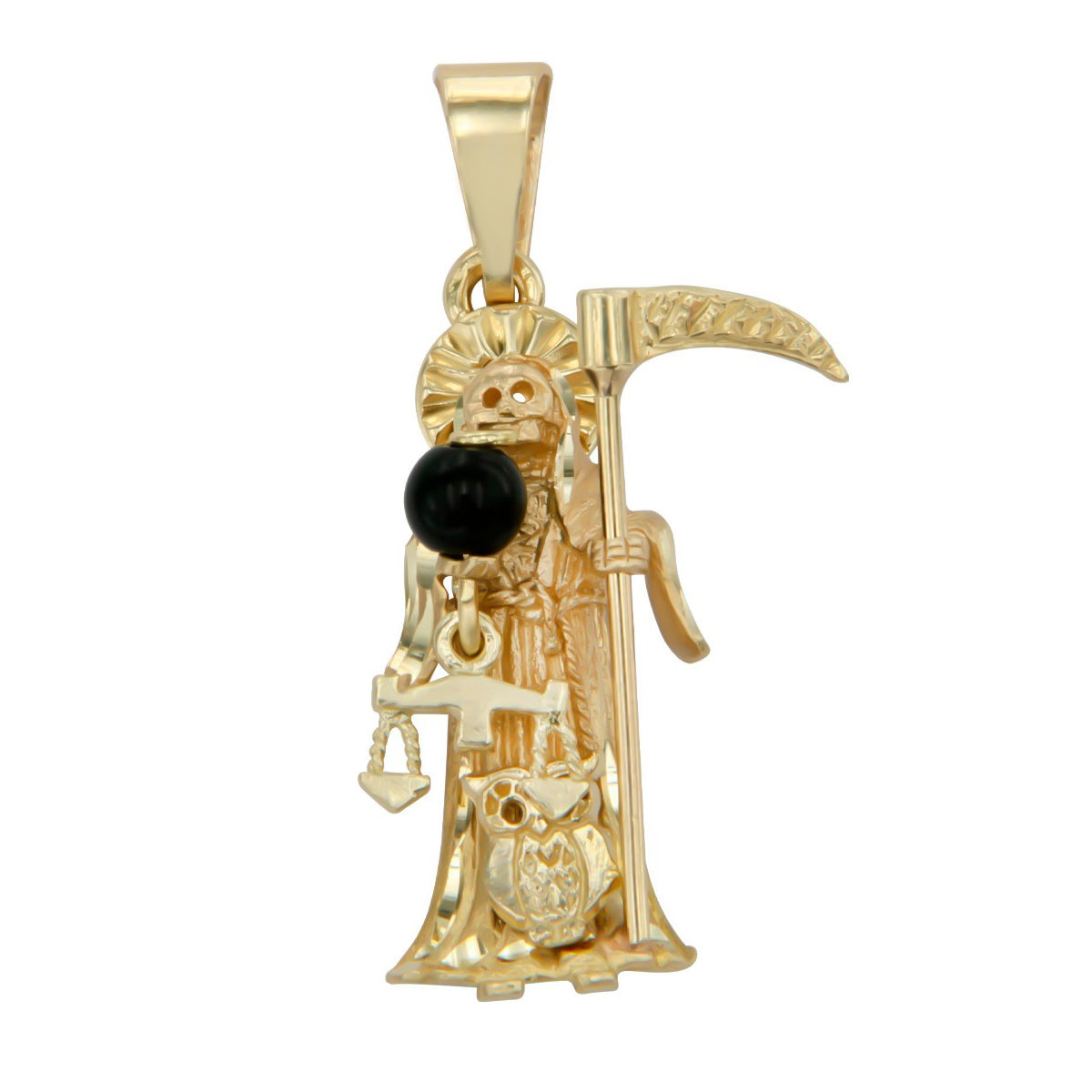 Dije De La Santa Muerte En Oro De 10k Con Piedra Ónix