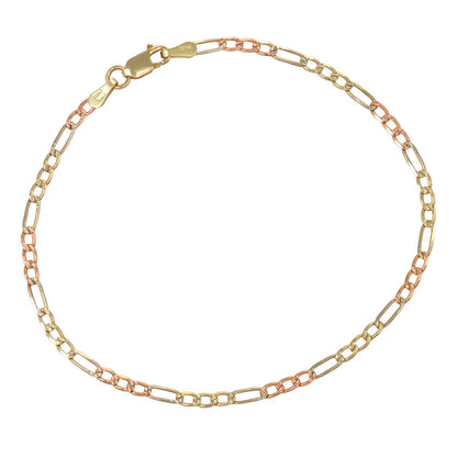 Pulsera Italiana 3x1 Tricolor De 10 Quilates 2.3mm, 18.5cm