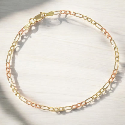 Pulsera Italiana 3x1 Tricolor De 10 Quilates 2.3mm, 18.5cm