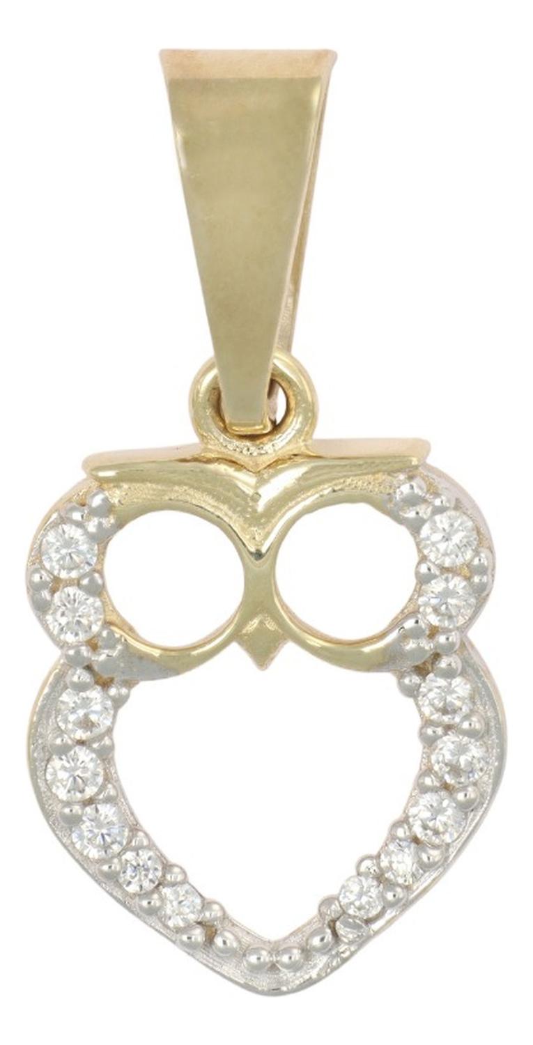 Dije Figura De Búho Con Zirconia En Oro De 10k 1.0 Grm