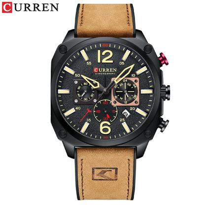 CURREN Reloj Para Hombre Marca Original Multifuncional Puntero Luminoso De Cuero Casual Impermeable Deportes De Negocios Cuarzo CR98LX