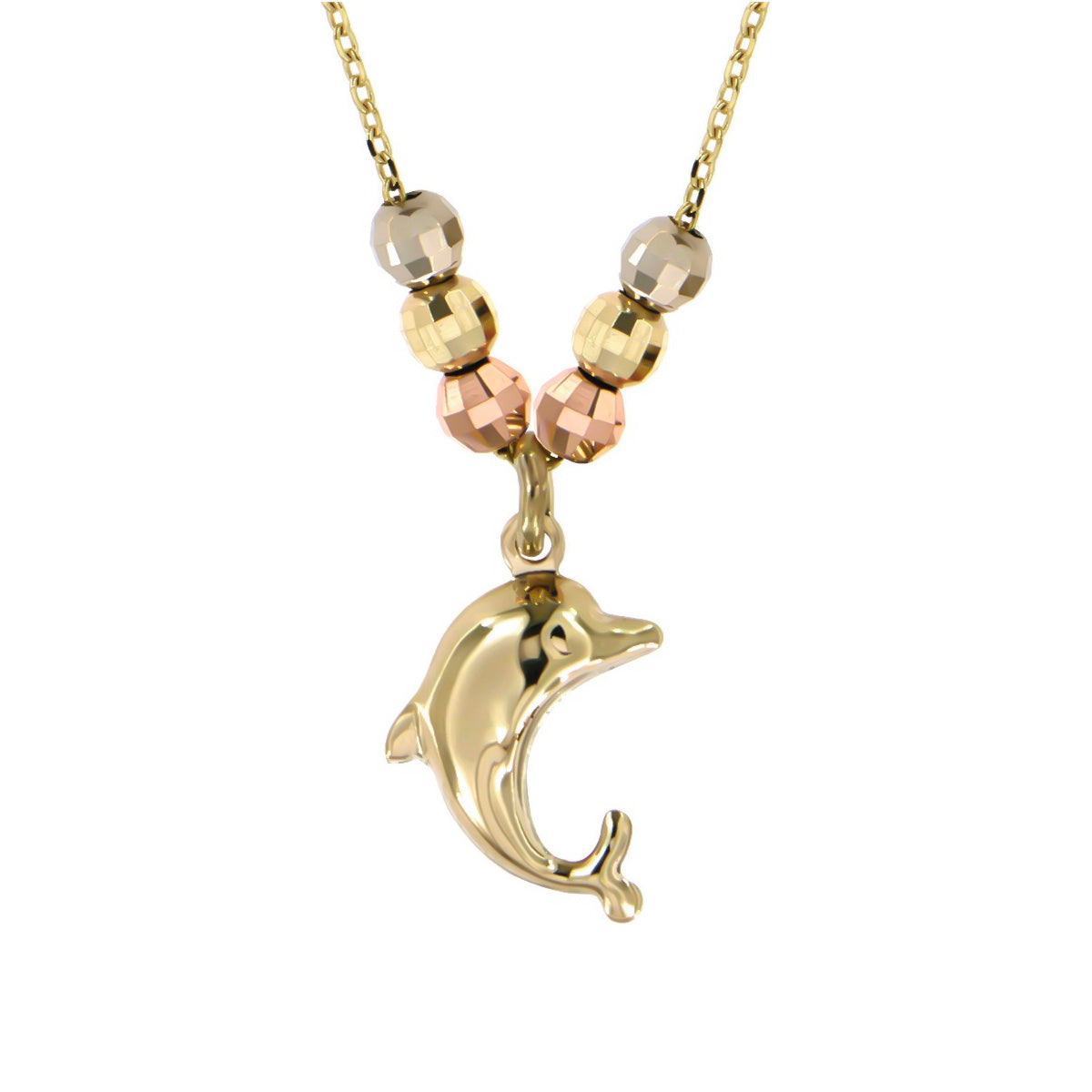 Gargantilla Italiana 10k De Delfin Y Bolas Tricolor