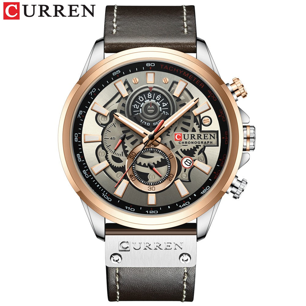 Reloj Curren Multifuncional True Tres Ojos Cronógrafo Correa De Cuero Impermeable 8380 XS