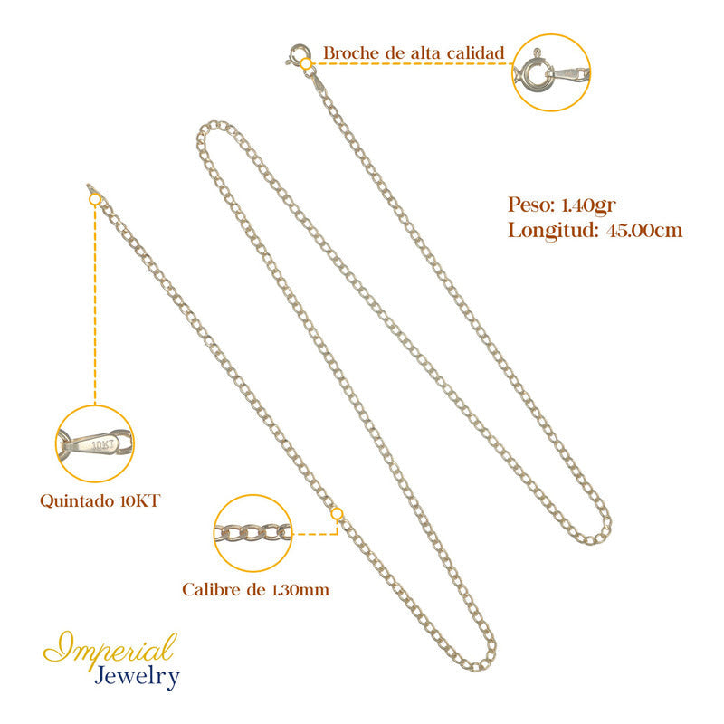Cadena Italiana De 10k, Estilo Cubana, Calibre 2mm, De 45cm