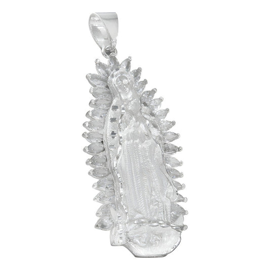 Dije De Virgen De Guadalupe De Plata 925 Con Zirconita 6.2cm