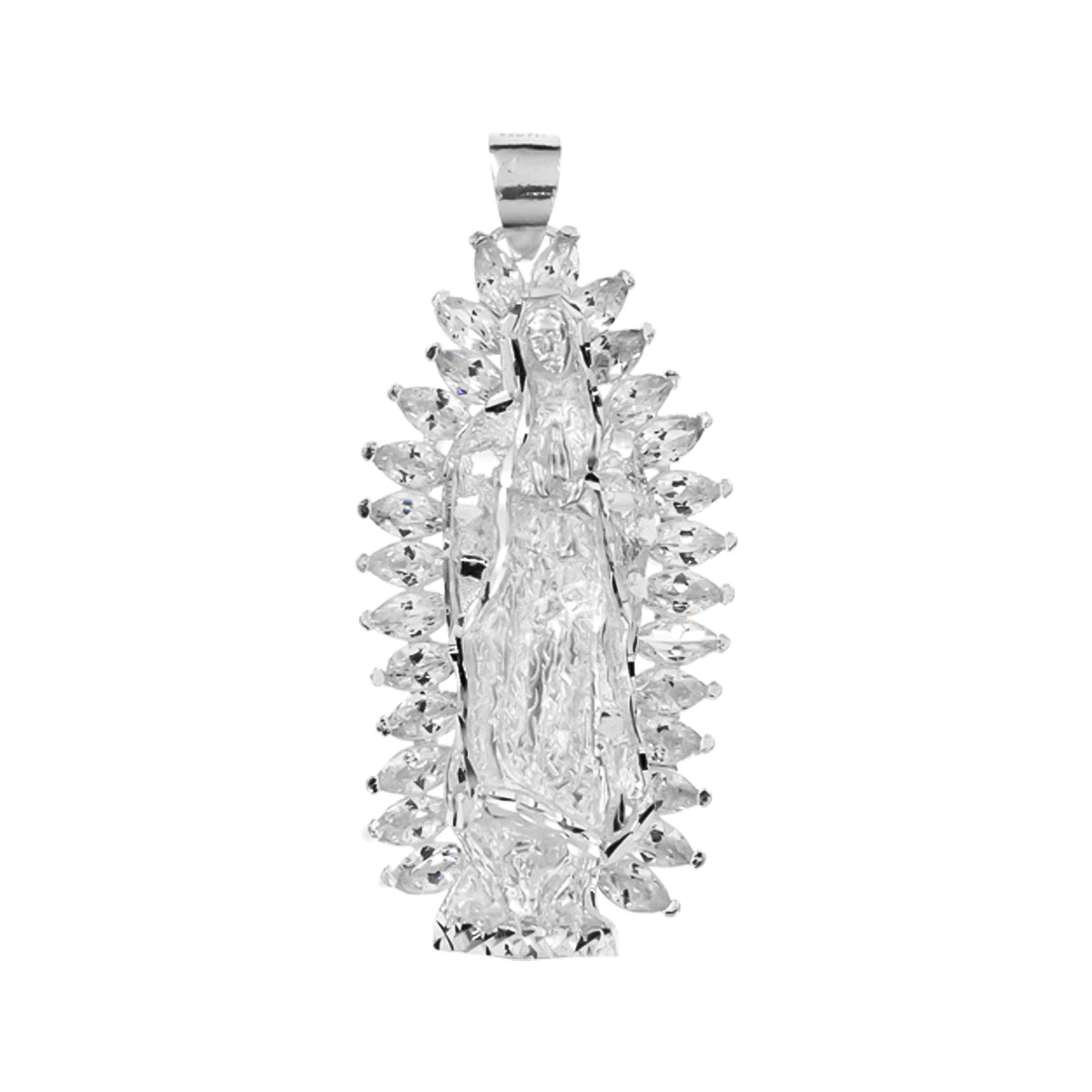 Dije De Virgen De Guadalupe De Plata 925 Con Zirconita 5.2cm
