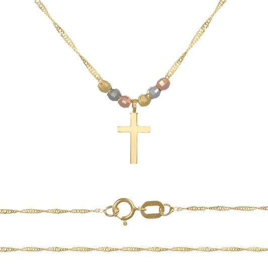 Gargantilla Italiana 14k De Cruz Y Bolas Tricolor