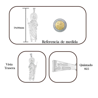 Dije De Plata 925 Figura San Judas 7.8 Cm Para Collar Hombre