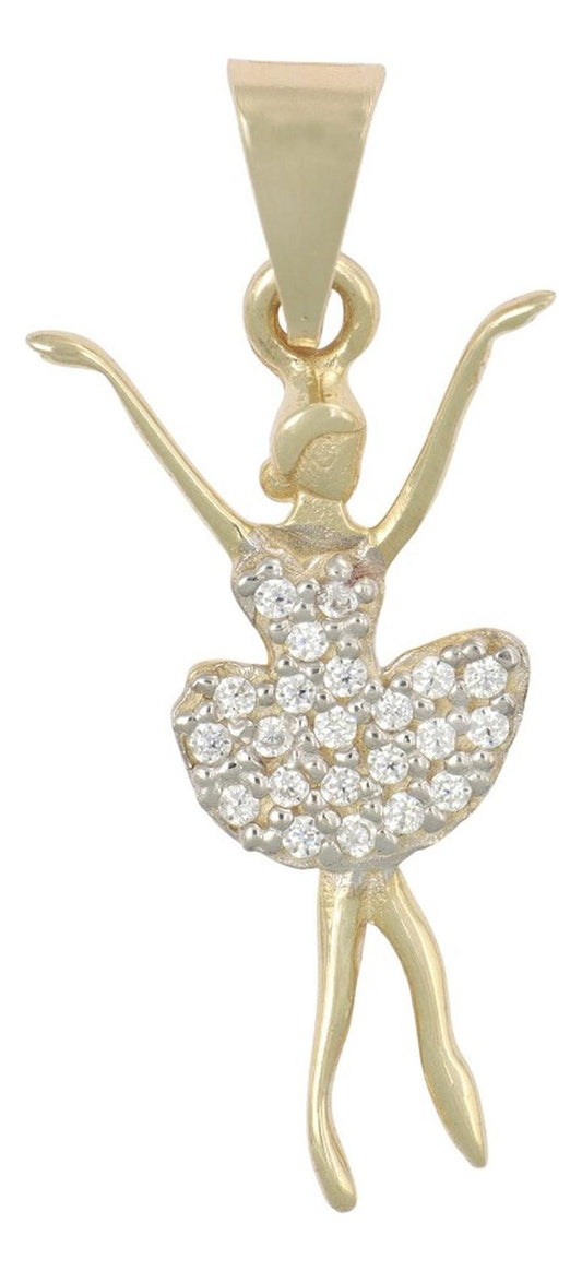 Dije De Bailarina Con Zirconias, En Oro De 10k 1.1 Grm