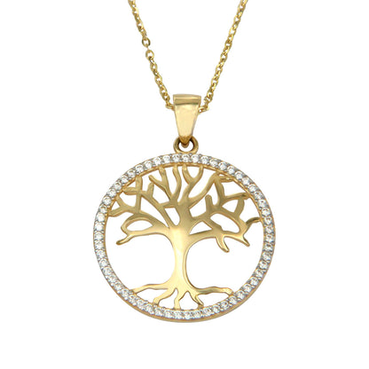 Collar De Arbol De La Vida De 14k Con Zirconia