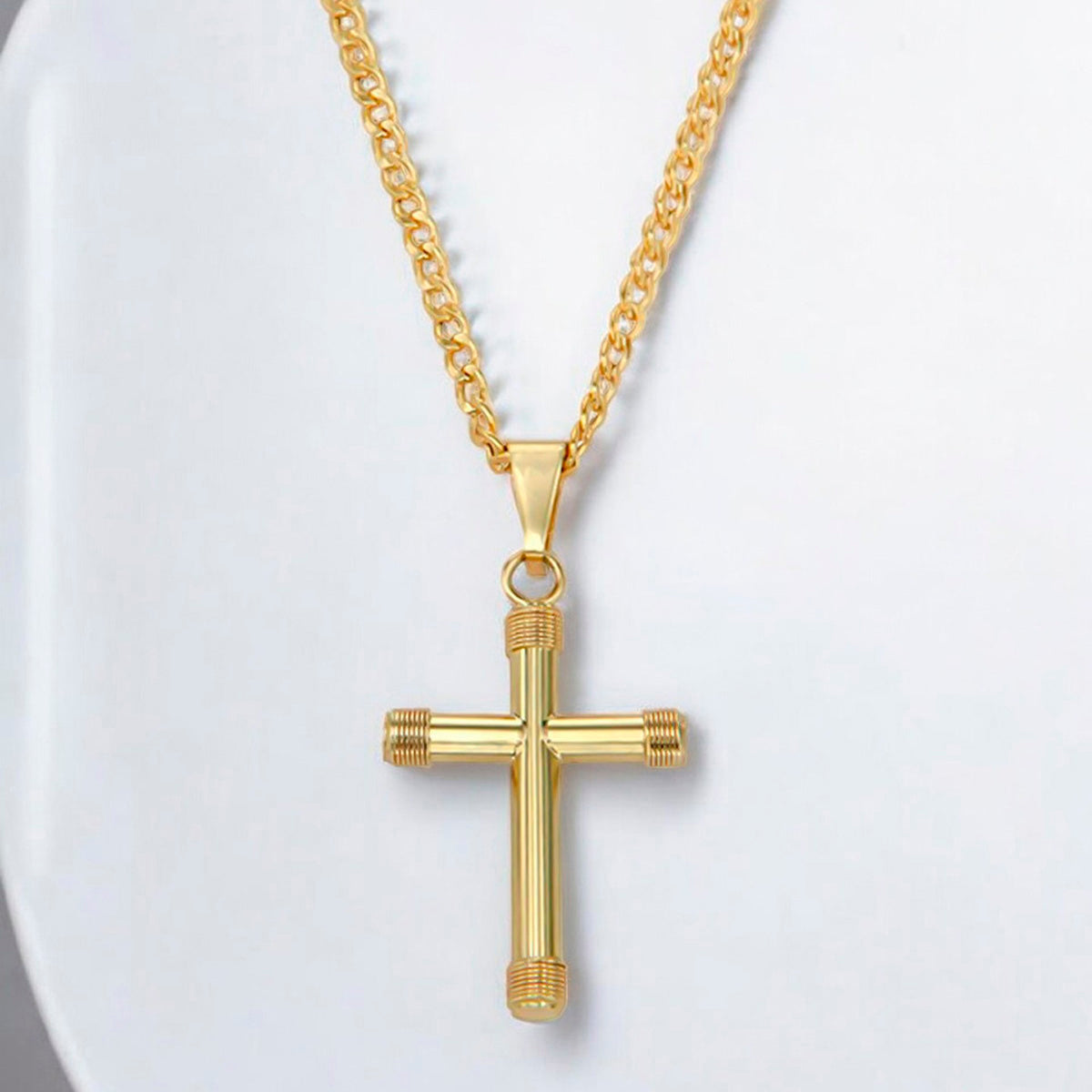 Collar De Cruz De Tubo De Oro De 10k