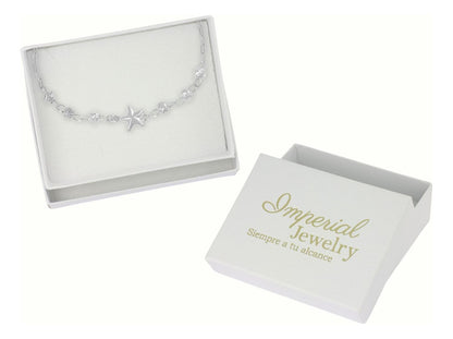 Pulsera De Plata 925 Con Estrella Y Bola Diamantada 18 Cm