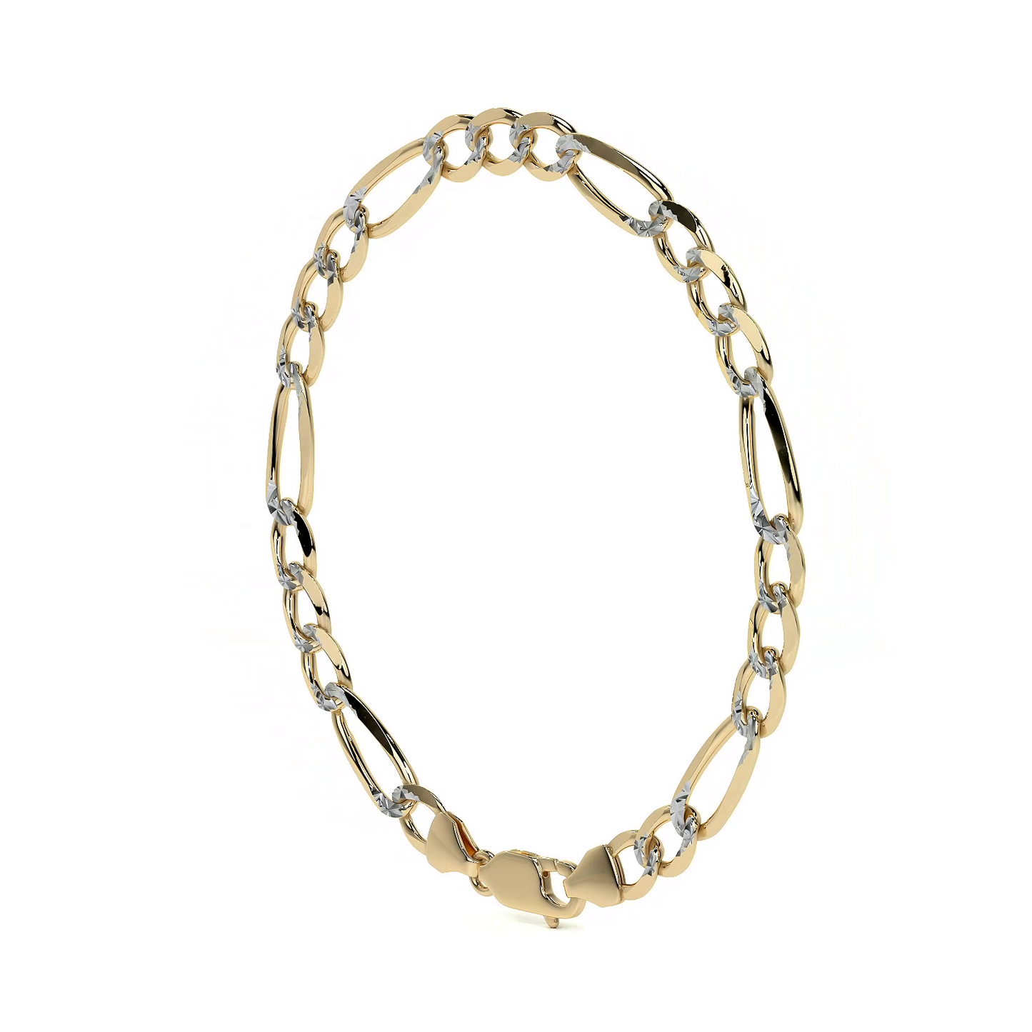 Pulsera de Oro 10K Estilo Fígaro 3x1 Pavé Italiano | Brazalete Sólido de Joyería Fina