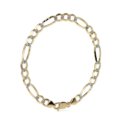 Pulsera de Oro 10K Estilo Fígaro 3x1 Pavé Italiano | Brazalete Sólido de Joyería Fina