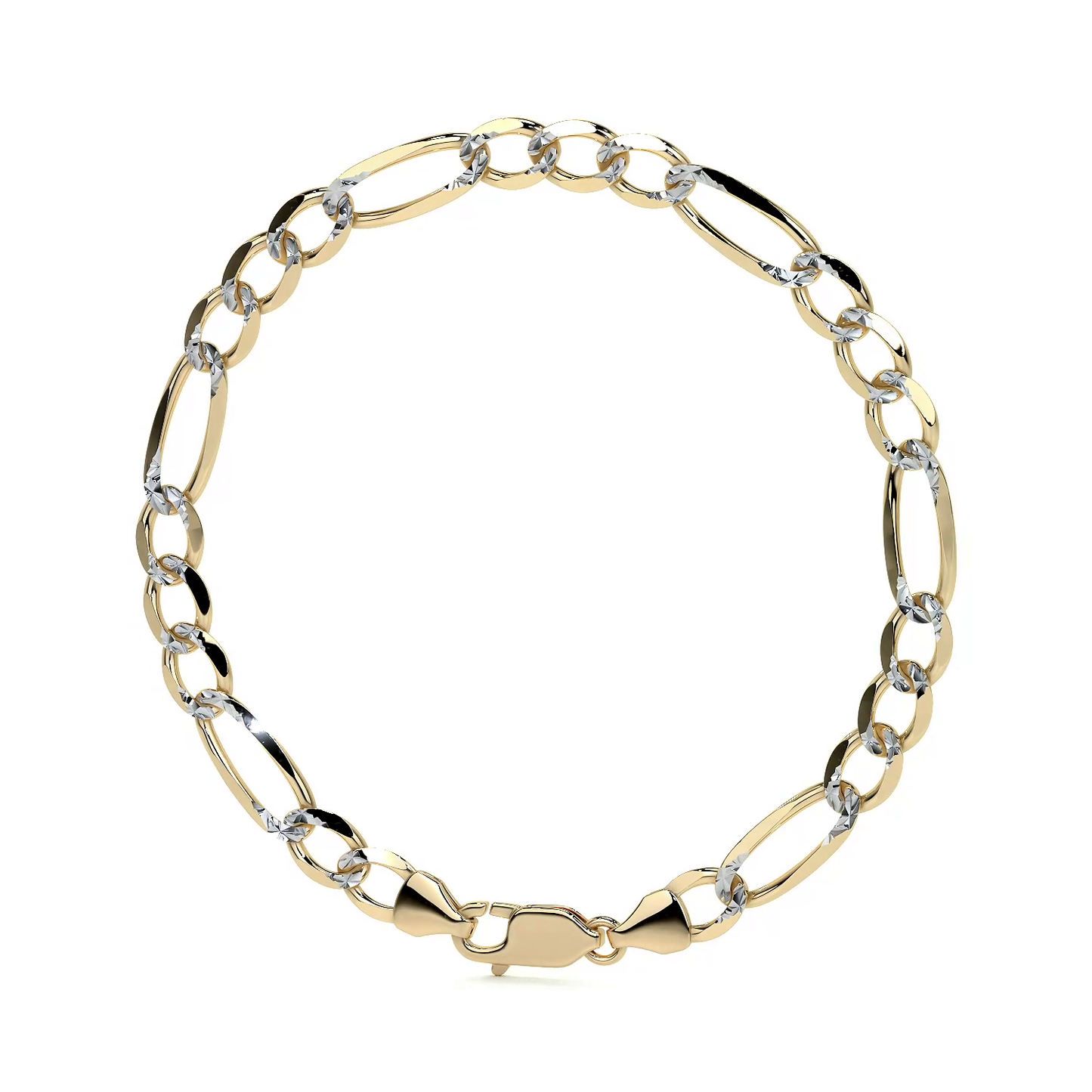 Pulsera de Oro 10K Estilo Fígaro 3x1 Pavé Italiano | Brazalete Sólido de Joyería Fina