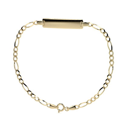 Pulsera Esclava de Oro 10K Estilo Fígaro 3x1 con Placa | Joyería Italiana