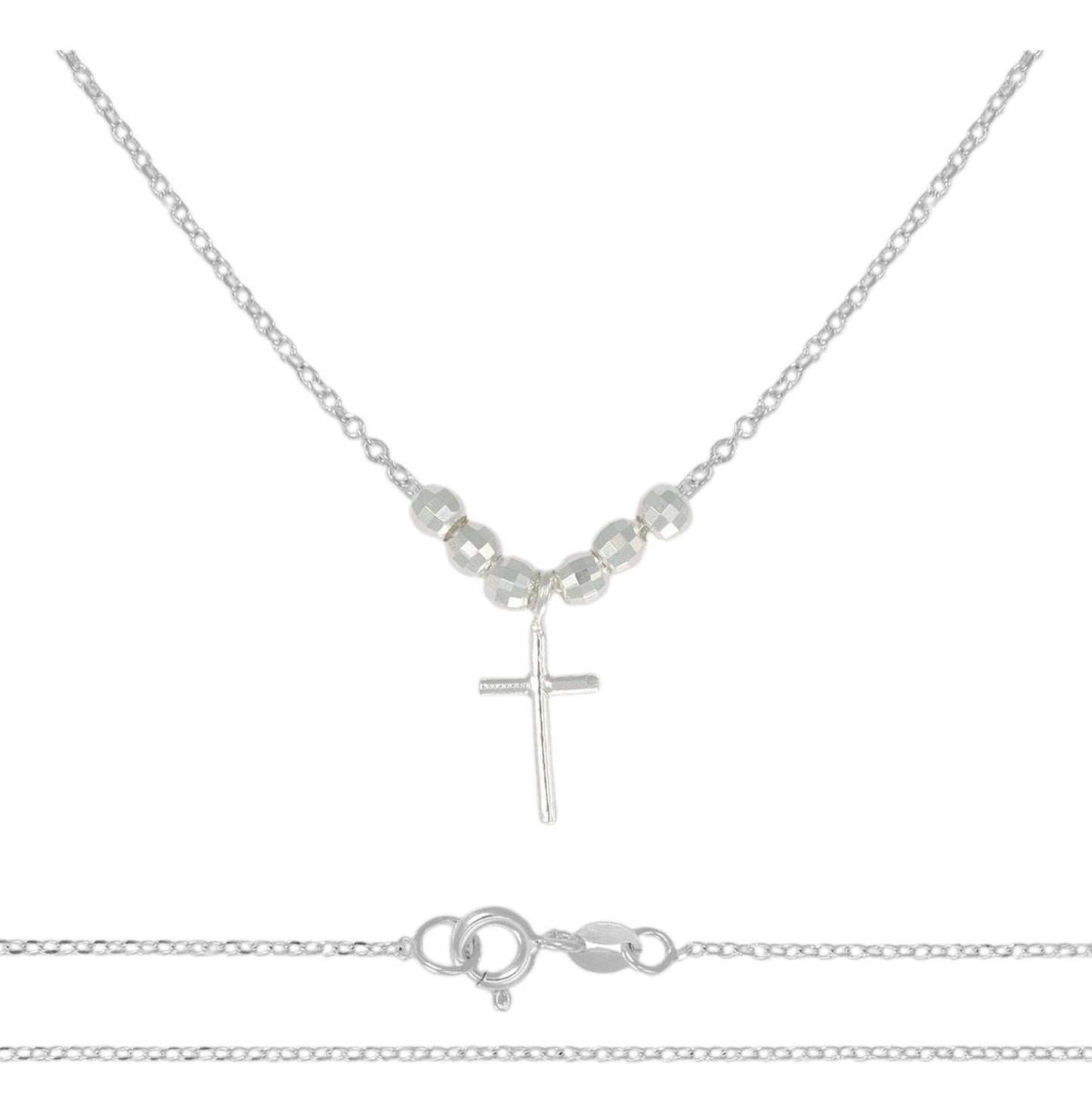 Collar De Cruz De Plata 925 Con Bola Diamantada De 45 Cm