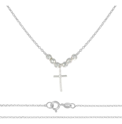 Collar De Cruz De Plata 925 Con Bola Diamantada De 45 Cm