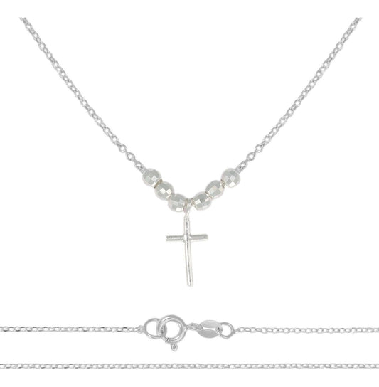 Collar De Cruz De Plata 925 Con Bola Diamantada De 45 Cm