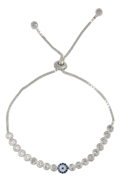 Pulsera De Plata 925 De Ojo Turco Con Zirconia Blanca Y Azul