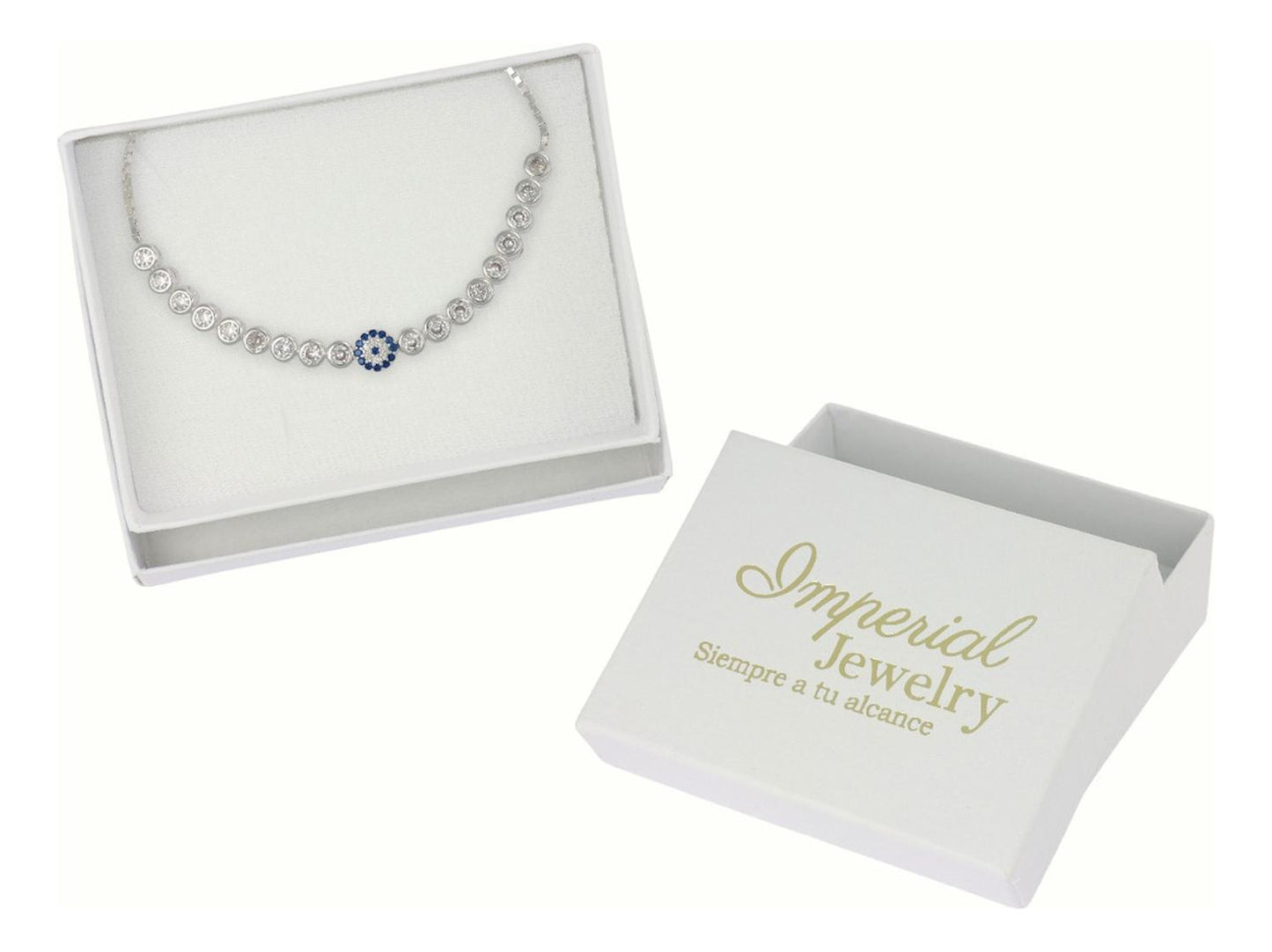 Pulsera De Plata 925 De Ojo Turco Con Zirconia Blanca Y Azul