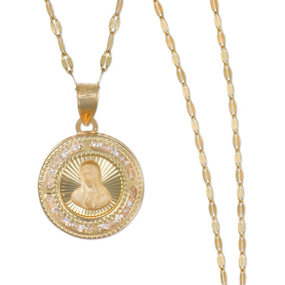 Collar De Medalla Nacional De Rostro De La Virgen De Oro 14k