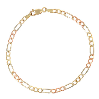Pulsera Italiana 3x1 Tricolor De 10 Quilates 3.3mm, 18.5cm