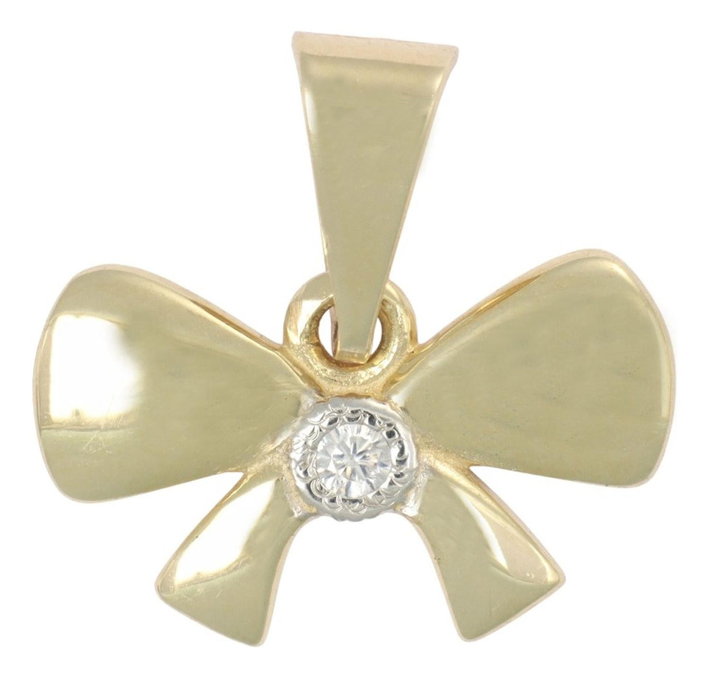 Dije En Figura De Moño Con Una Zirconia 10k 1.1 Grm