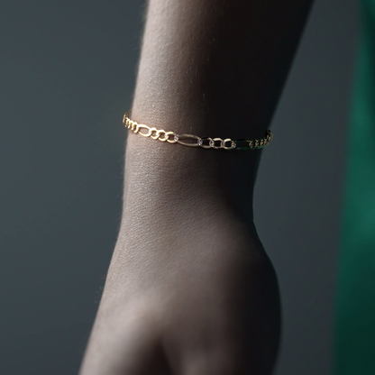 Pulsera de Oro 10K Estilo Figaro Italiano | Brazalete Sólido Elegante de Joyería Fina