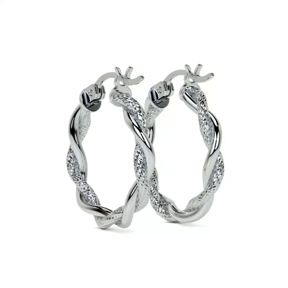 Arete Arracada Diamantada con tubos torcidos De Plata Ley 925 Para Mujer