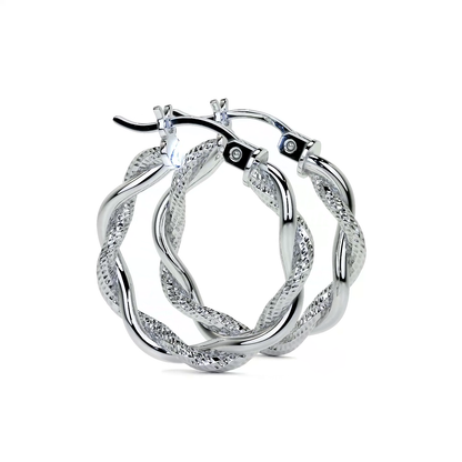 Arete Arracada Diamantada con tubos torcidos De Plata Ley 925 Para Mujer