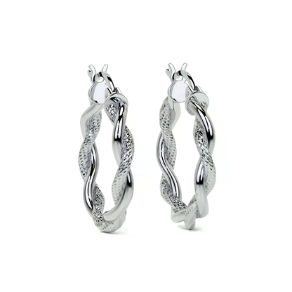 Arete Arracada Diamantada con tubos torcidos De Plata Ley 925 Para Mujer