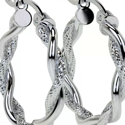 Arete Arracada Diamantada con tubos torcidos De Plata Ley 925 Para Mujer