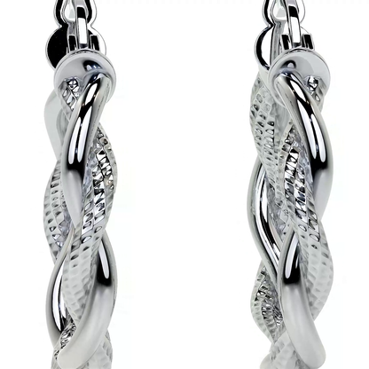 Arete Arracada Diamantada con tubos torcidos De Plata Ley 925 Para Mujer