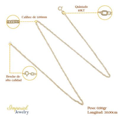 Cadena Singapur Oro 10k 50cm 2mm .8gr Italiano Color Dorado