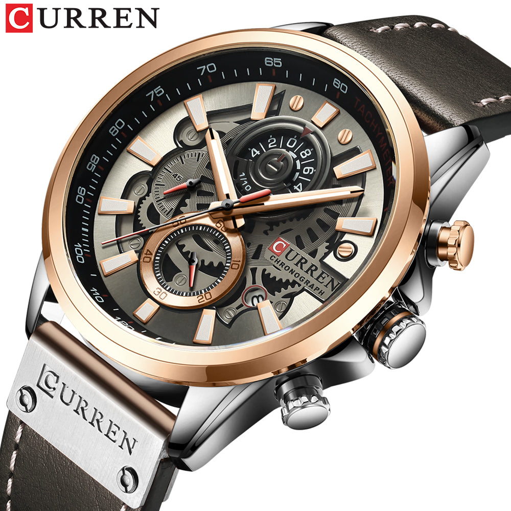 Reloj Curren Multifuncional True Tres Ojos Cronógrafo Correa De Cuero Impermeable 8380 XS