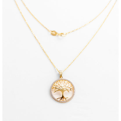 Collar De Arbol De La Vida De 14k Con Zirconia