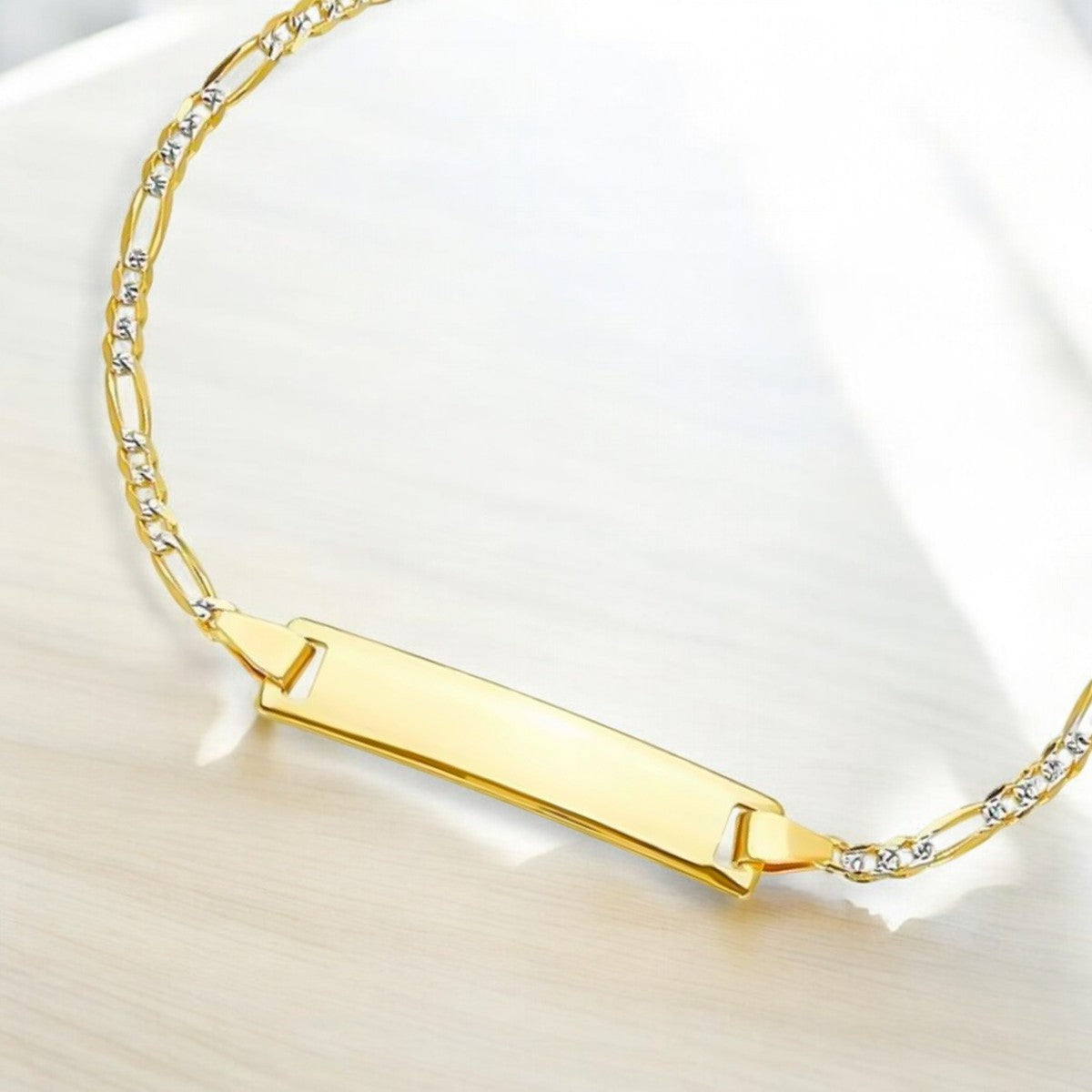 Pulsera Esclava Italiana Figaro Pave Pulso 14k 2.6mm 16cm