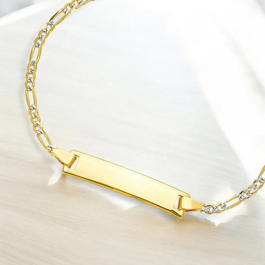 Pulsera Esclava Italiana Figaro Pave Pulso 14k 2.6mm 16cm