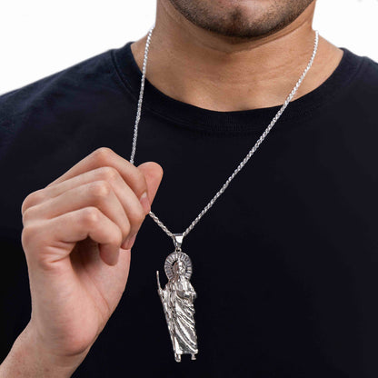 Dije De Plata 925 Figura San Judas 7.8 Cm Para Collar Hombre